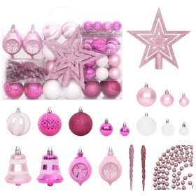 Juego de adornos de navidad de 108 piezas blanco y rosado de vidaXL, Adornos festivos - Ref: Foro24-330094, Precio: 40,99 €, ...