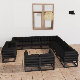 13-piece garden furniture set with black pine wood cushions by vidaXL, Garden sets - Ref: Foro24-3077018, Price: 1,00 €, Disc...