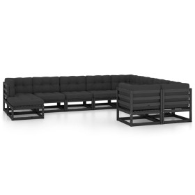 10-piece garden furniture set with black pine wood cushions by vidaXL, Garden sets - Ref: Foro24-3077078, Price: 1,00 €, Disc...