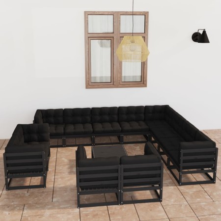 13-piece garden furniture set with black pine wood cushions by vidaXL, Garden sets - Ref: Foro24-3077013, Price: 1,00 €, Disc...