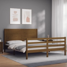 Estructura de cama matrimonio con cabecero madera marrón miel de vidaXL, Camas y somieres - Ref: Foro24-3194644, Precio: 191,...