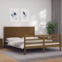 Double bed frame with honey brown wooden headboard by vidaXL, Beds and slatted bases - Ref: Foro24-3194644, Price: 191,59 €, ...