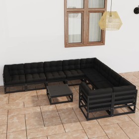 10-piece garden furniture set with black pine wood cushions by vidaXL, Garden sets - Ref: Foro24-3077043, Price: 1,00 €, Disc...