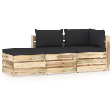 3-piece garden furniture with green impregnated wood cushions by vidaXL, Garden sets - Ref: Foro24-3074586, Price: 300,36 €, ...