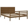 Double bed frame with honey brown wooden headboard by vidaXL, Beds and slatted bases - Ref: Foro24-3194644, Price: 191,59 €, ...