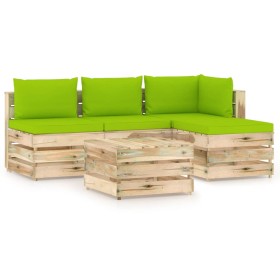 Muebles de jardín 5 piezas con cojines madera impregnada verde de vidaXL, Conjuntos de jardín - Ref: Foro24-3074626, Precio: ...