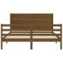 Double bed frame with honey brown wooden headboard by vidaXL, Beds and slatted bases - Ref: Foro24-3194644, Price: 191,59 €, ...