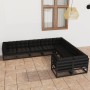 9-teiliges Gartenmöbel-Set mit Kissen aus schwarzem Kiefernholz von vidaXL, Gartensets - Ref: Foro24-3077038, Preis: 1,00 €, ...