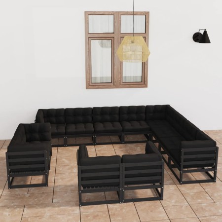 12-piece garden furniture set with black pine wood cushions by vidaXL, Garden sets - Ref: Foro24-3077008, Price: 1,00 €, Disc...