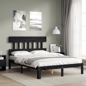 Bed frame with black solid wood headboard 120x200 cm by vidaXL, Beds and slatted bases - Ref: Foro24-3193595, Price: 135,99 €...