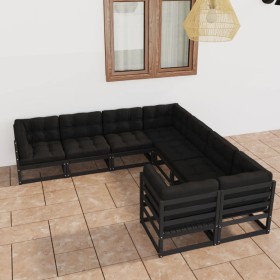 Set de muebles de jardín 8 pzas con cojines madera pino negro de vidaXL, Conjuntos de jardín - Ref: Foro24-3077028, Precio: 9...