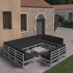 10-piece garden furniture set with gray pine wood cushions by vidaXL, Garden sets - Ref: Foro24-3077221, Price: 881,71 €, Dis...