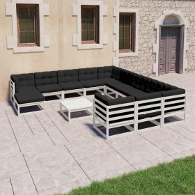 13-teiliges Gartenmöbel-Set mit Kissen aus weißem Kiefernholz von vidaXL, Gartensets - Ref: Foro24-3077110, Preis: 972,92 €, ...