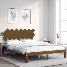 Honey brown solid wood bed frame and headboard 140x190 cm by vidaXL, Beds and slatted bases - Ref: Foro24-3193709, Price: 181...