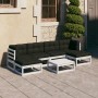 7-teiliges Gartenmöbel-Set mit Kissen aus massivem Weißkiefernholz von vidaXL, Gartensets - Ref: Foro24-3077120, Preis: 459,5...