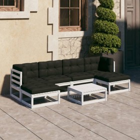 7-piece garden furniture set with solid white pine wood cushions by vidaXL, Garden sets - Ref: Foro24-3077120, Price: 459,99 ...