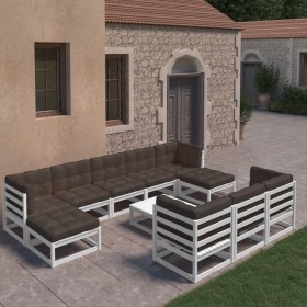 Gartenmöbelset 11-teilig mit Kissen weißes Kiefernholz von vidaXL, Gartensets - Ref: Foro24-3077170, Preis: 804,19 €, Rabatt: %