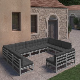 11-piece garden furniture set with gray pine wood cushions by vidaXL, Garden sets - Ref: Foro24-3077226, Price: 1,00 €, Disco...