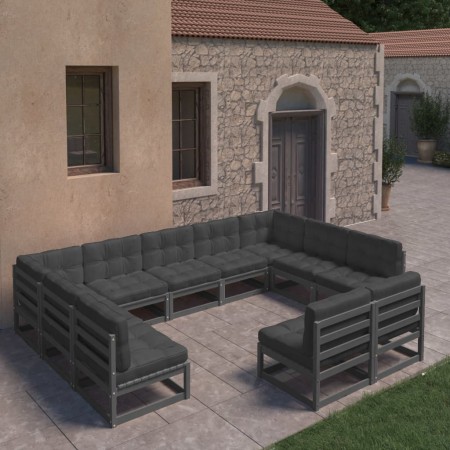 11-piece garden furniture set with black pine wood cushions by vidaXL, Garden sets - Ref: Foro24-3077228, Price: 1,00 €, Disc...