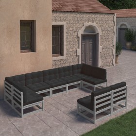 9-piece garden furniture set with gray pine wood cushions by vidaXL, Garden sets - Ref: Foro24-3077216, Price: 885,25 €, Disc...