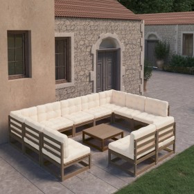 Set de muebles de jardín 10 pzs cojines madera pino marrón miel de vidaXL, Conjuntos de jardín - Ref: Foro24-3077222, Precio:...