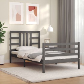 Gray solid wood bed frame with headboard 100x200 cm by vidaXL, Beds and slatted bases - Ref: Foro24-3193913, Price: 112,99 €,...