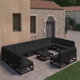 13-piece garden furniture set with black pine wood and cushions. by vidaXL, Garden sets - Ref: Foro24-3077243, Price: 1,00 €,...