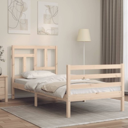 Estructura de cama con cabecero madera maciza 90x200 cm de vidaXL, Camas y somieres - Ref: Foro24-3194946, Precio: 94,99 €, D...