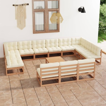 Set de muebles de jardín 14 pzs cojines madera pino marrón miel de vidaXL, Conjuntos de jardín - Ref: Foro24-3077252, Precio:...