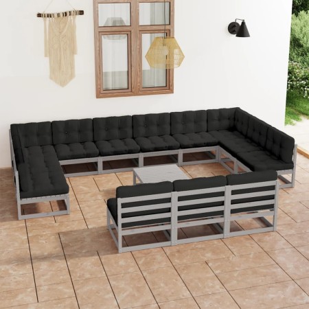 14-piece garden furniture set with gray pine wood cushions by vidaXL, Garden sets - Ref: Foro24-3077251, Price: 1,00 €, Disco...