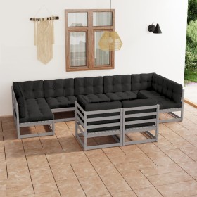 9-piece garden furniture set with gray pine wood cushions by vidaXL, Garden sets - Ref: Foro24-3077256, Price: 854,99 €, Disc...