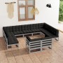 Set de muebles de jardín 11 pzas con cojines madera pino gris de vidaXL, Conjuntos de jardín - Ref: Foro24-3077266, Precio: 1...