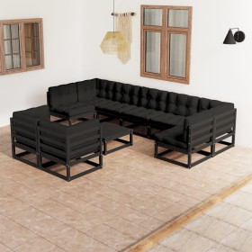 10-piece garden furniture set with black pine wood cushions by vidaXL, Garden sets - Ref: Foro24-3077263, Price: 1,00 €, Disc...