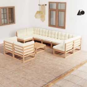 Set de muebles de jardín 10 pzs cojines madera pino marrón miel de vidaXL, Conjuntos de jardín - Ref: Foro24-3077262, Precio:...