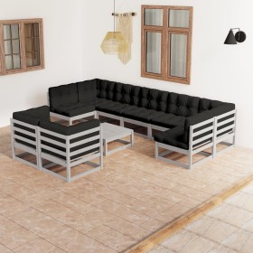 10-piece garden furniture set with gray pine wood cushions by vidaXL, Garden sets - Ref: Foro24-3077261, Price: 849,59 €, Dis...