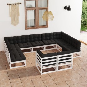 11-teiliges Gartenmöbel-Set mit Kissen aus weißem Kiefernholz von vidaXL, Gartensets - Ref: Foro24-3077265, Preis: 896,20 €, ...