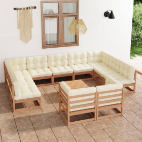 Set de muebles de jardín 12 pzs cojines madera pino marrón miel de vidaXL, Conjuntos de jardín - Ref: Foro24-3077272, Precio:...