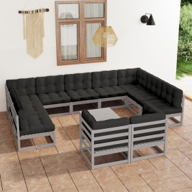 12-piece garden furniture set with gray pine wood cushions by vidaXL, Garden sets - Ref: Foro24-3077271, Price: 1,00 €, Disco...