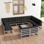 12-teiliges Gartenmöbel-Set mit Kissen aus grauem Kiefernholz von vidaXL, Gartensets - Ref: Foro24-3077271, Preis: 1,00 €, Ra...