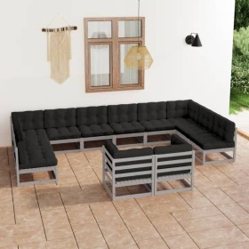 Gartenmöbelset 12-tlg. mit Kissen graues Kiefernholz von vidaXL, Gartensets - Ref: Foro24-3077276, Preis: 1,00 €, Rabatt: %