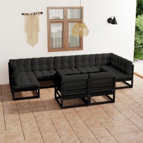 Set de muebles de jardín 9 pzas con cojines madera pino negro de vidaXL, Conjuntos de jardín - Ref: Foro24-3077258, Precio: 1...