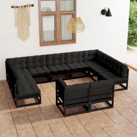 11-piece garden furniture set with black pine wood cushions by vidaXL, Garden sets - Ref: Foro24-3077268, Price: 1,00 €, Disc...