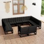 Set de muebles de jardín 11 pzas con cojines madera pino negro de vidaXL, Conjuntos de jardín - Ref: Foro24-3077268, Precio: ...