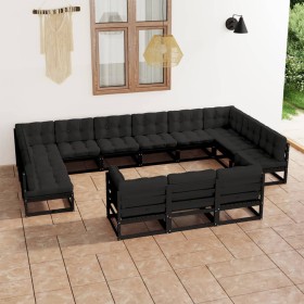 Set de muebles de jardín 13 pzas con cojines madera pino negro de vidaXL, Conjuntos de jardín - Ref: Foro24-3077288, Precio: ...