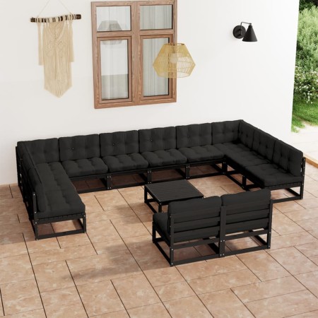 Gartenmöbelset 13 tlg. mit Kissen Kiefernholz schwarz von vidaXL, Gartensets - Ref: Foro24-3077283, Preis: 1,00 €, Rabatt: %