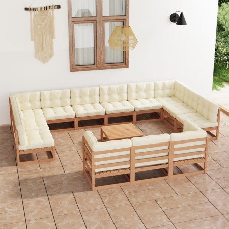 Set de muebles de jardín 14 pzs cojines madera pino marrón miel de vidaXL, Conjuntos de jardín - Ref: Foro24-3077292, Precio:...