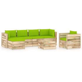 Garden furniture 7 pieces with green impregnated wood cushions by vidaXL, Garden sets - Ref: Foro24-3074866, Price: 711,99 €,...