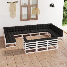 Set de muebles de jardín 13 pzas con cojines madera pino blanco de vidaXL, Conjuntos de jardín - Ref: Foro24-3077285, Precio:...