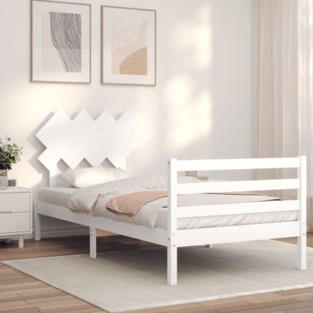 White solid wood bed frame with headboard 100x200 cm by vidaXL, Beds and slatted bases - Ref: Foro24-3195277, Price: 105,99 €...