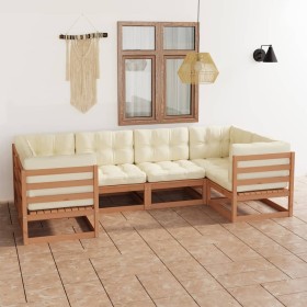 Set de muebles de jardín 6 pzs cojines madera pino marrón miel de vidaXL, Conjuntos de jardín - Ref: Foro24-3077297, Precio: ...